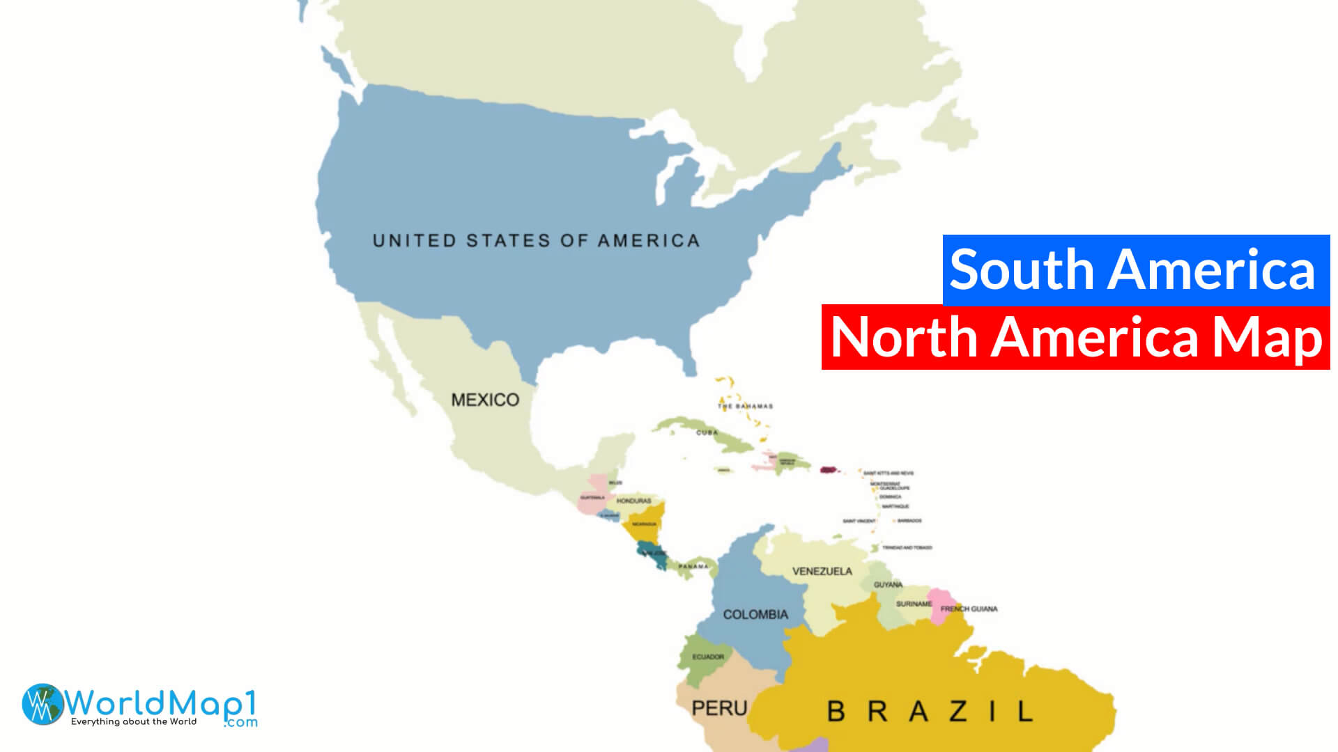 South America and North America Map